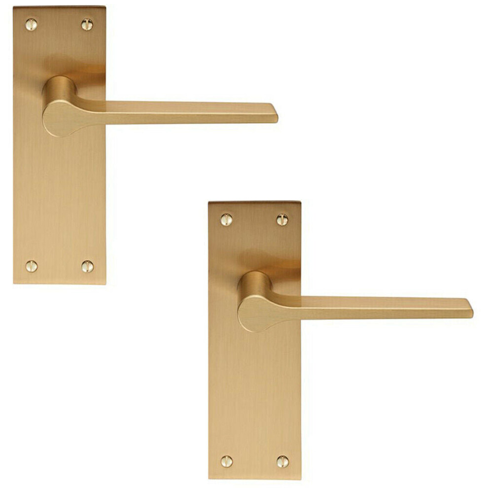 2x PAIR Flat Straight Handle on Slim Latch Backplate 150 x 50mm Satin Brass
