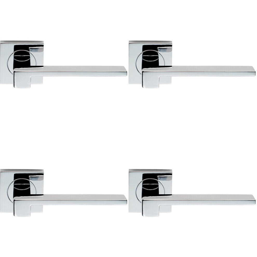 4x PAIR Flat Squared Bar Handle on Square Rose Concealed Fix Polished Chrome