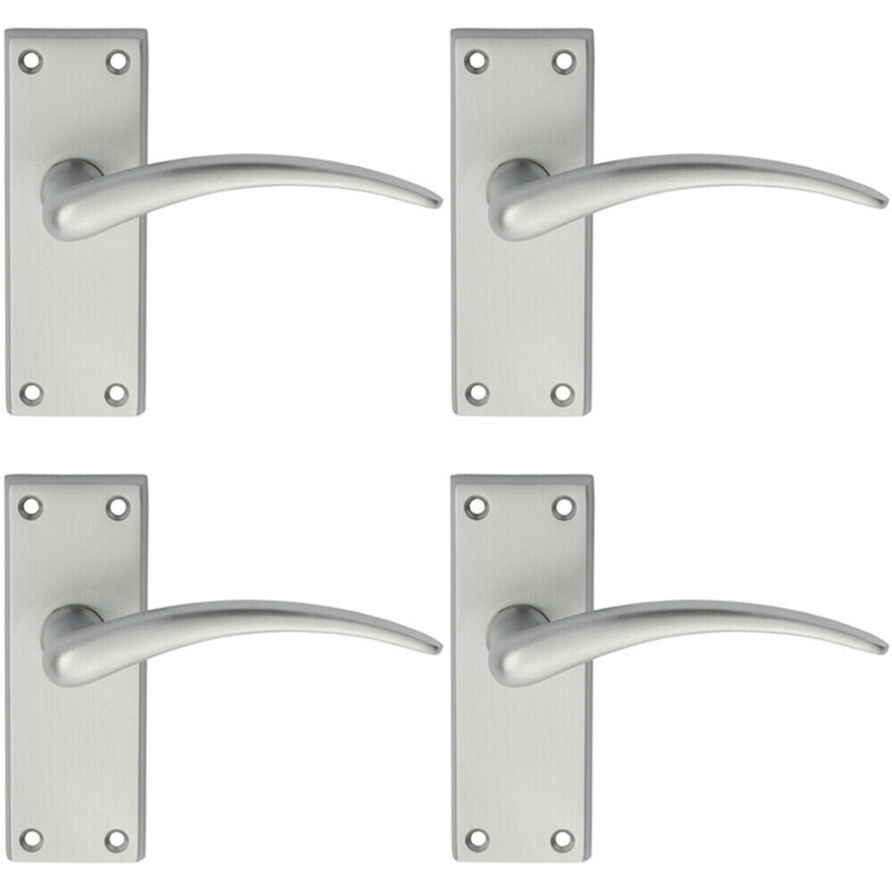 4x PAIR Slim Arched Door Handle on Latch Backplate 150 x 43mm Satin Chrome