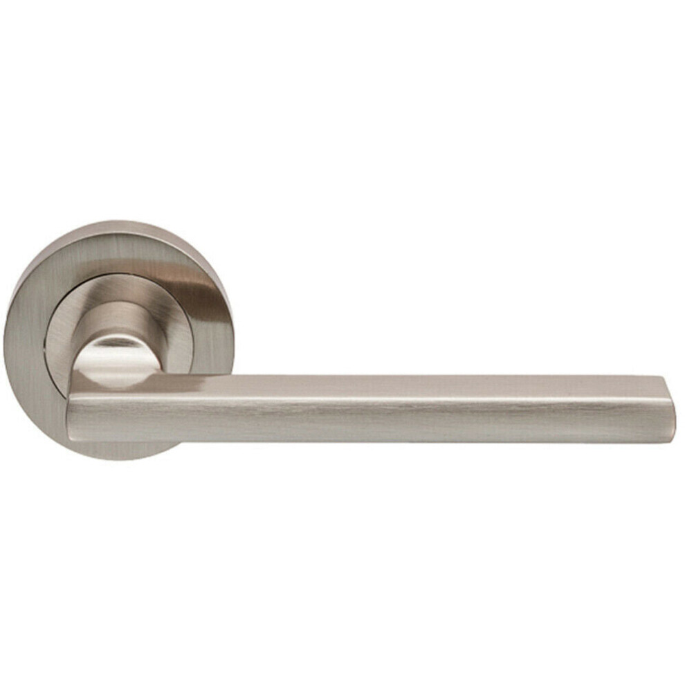 Loops Pair Straight Plinth Mounted Handle On Round Rose Concealed Fix Satin Nickel