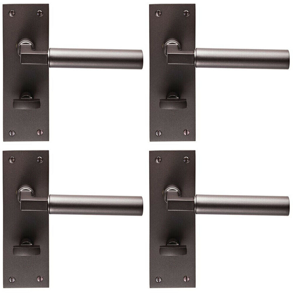 4x PAIR Round Bar Handle on Slim Bathroom Backplate 150 x 50mm Matt Bronze