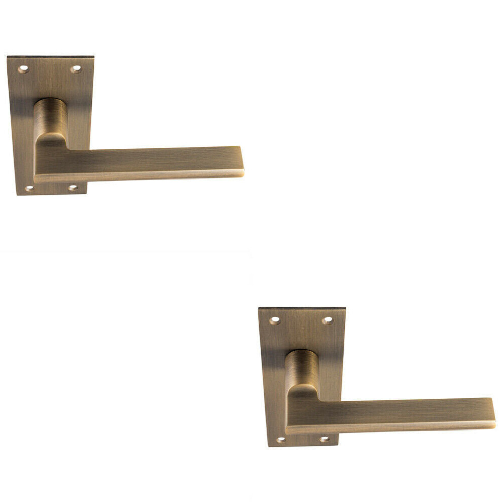 2x PAIR Straight Bar Handle on Slim Lock Backplate 150 x 50mm Antique Brass