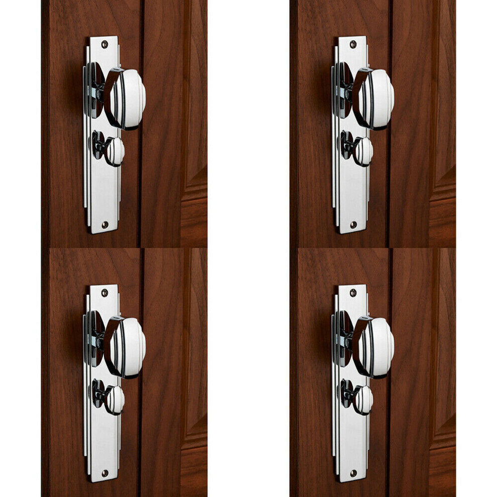 4X Pair Line Detailed Door Knob On Bathroom Backplate 205 X 45Mm Polished Chrome 5056524211168