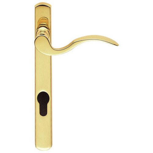 Loops Scroll Lever Door Handle on Lock Backplate Polished Brass 208 x 25mm