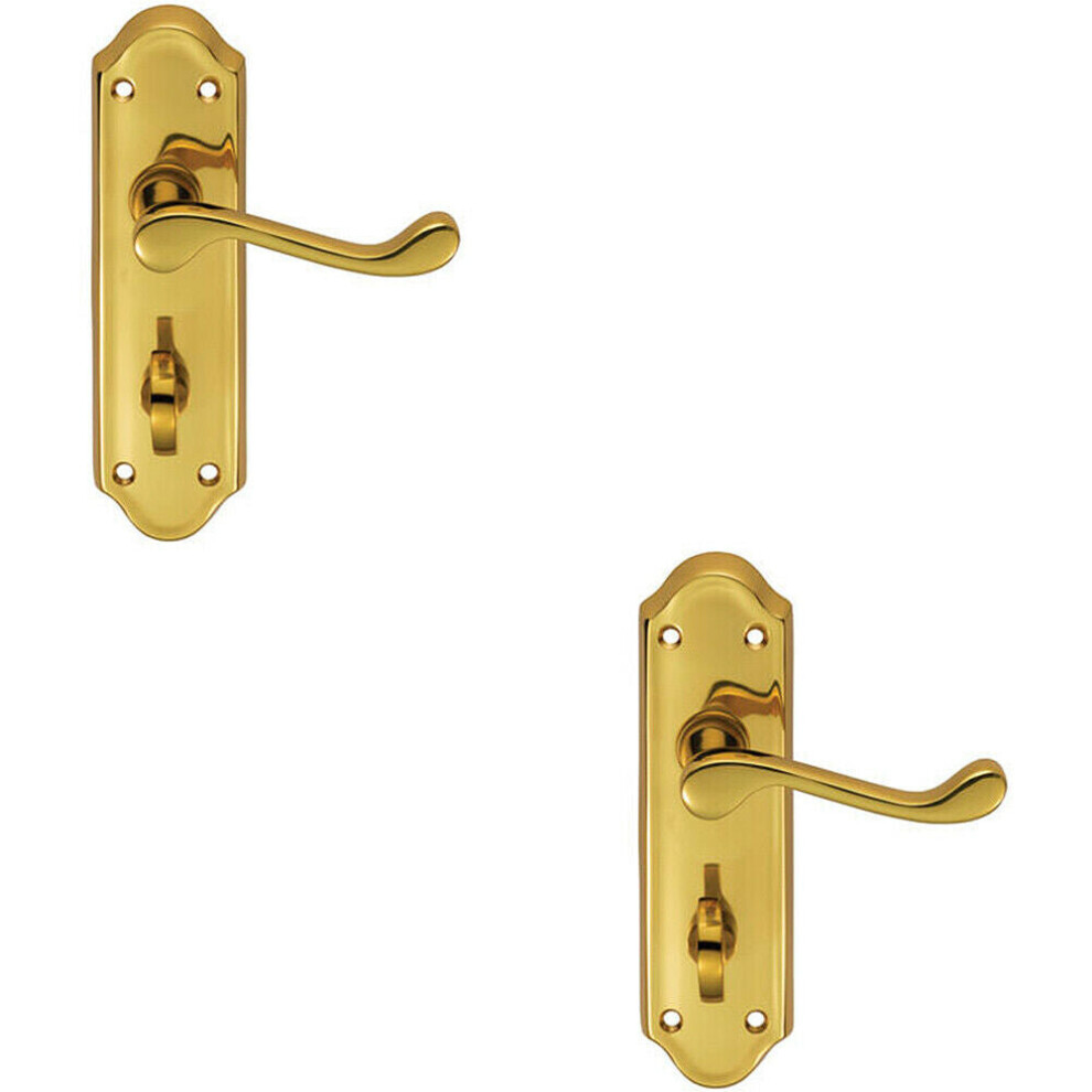 Loops 2X Pair Victorian Upturned Lever On Bathroom Backplate 168 X 47Mm Polished Brass