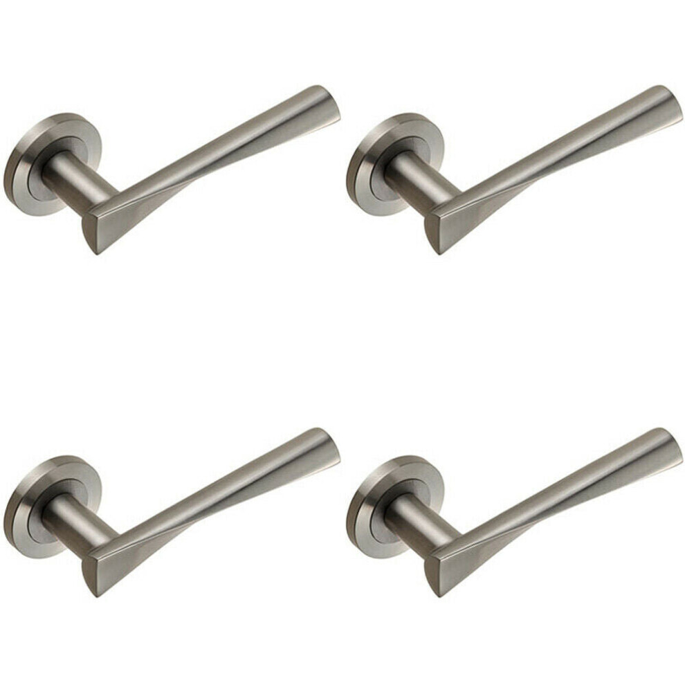 4x PAIR Angular Twisted Lever on Round Rose Concealed Fix Satin Stainless Steel