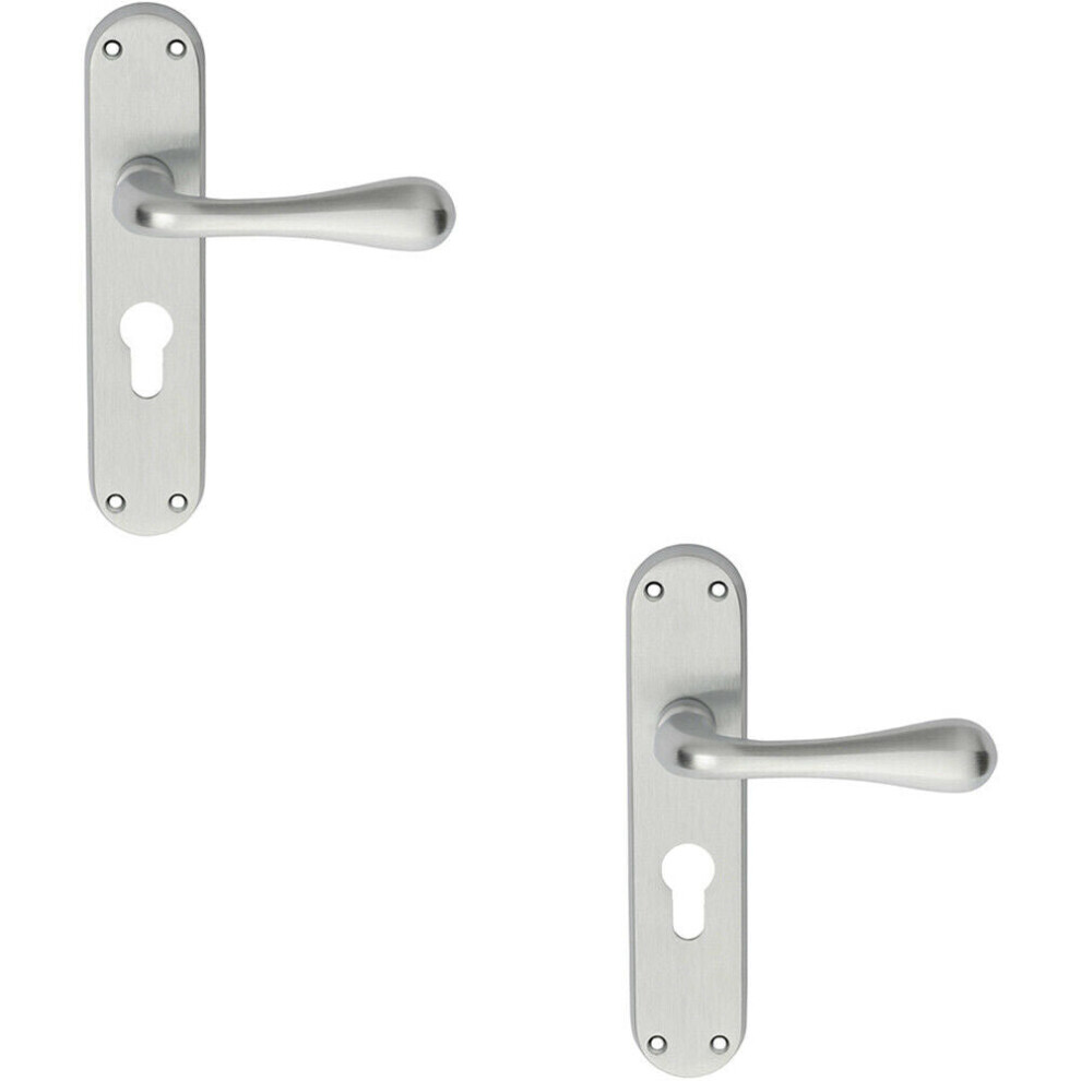Loops 2X Pair Smooth Round Bar Handle On Euro Lock Backplate 185 X 40Mm Satin Chrome