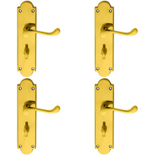 4x PAIR Victorian Scroll Handle on Bathroom Backplate 205 x 49mm Polished Brass