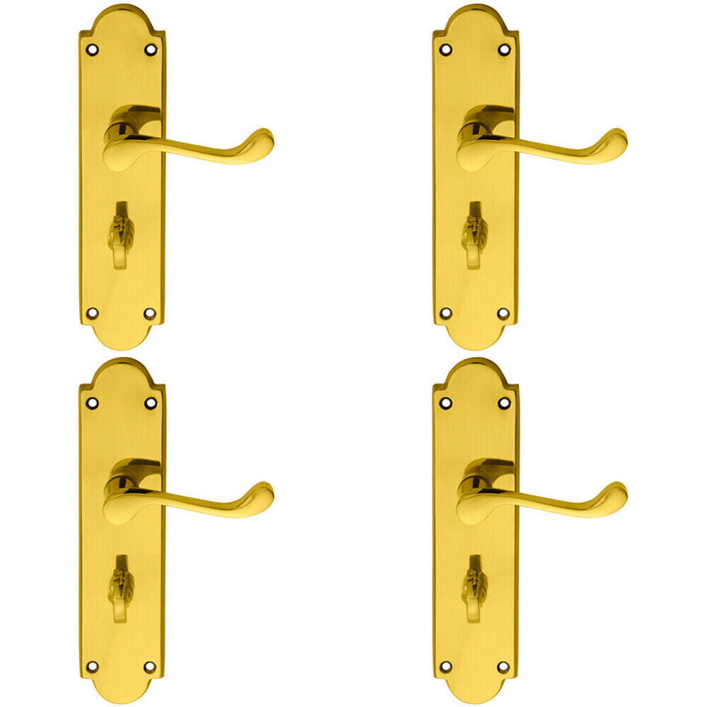 4x PAIR Victorian Scroll Handle on Bathroom Backplate 205 x 49mm Polished Brass