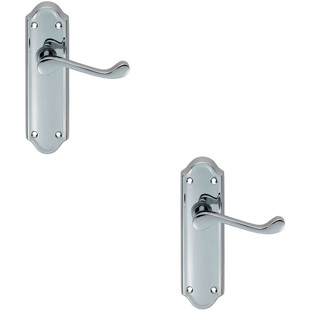 2x PAIR Victorian Upturned Handle on Latch Backplate 168 x 47mm Polished Chrome