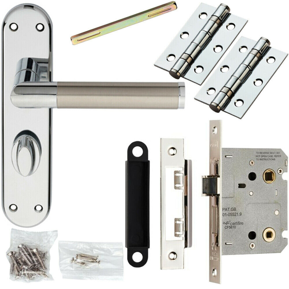 Door Handle & Bathroom Lock Pack Chrome & Satin Nickel Modern Flat Backplate