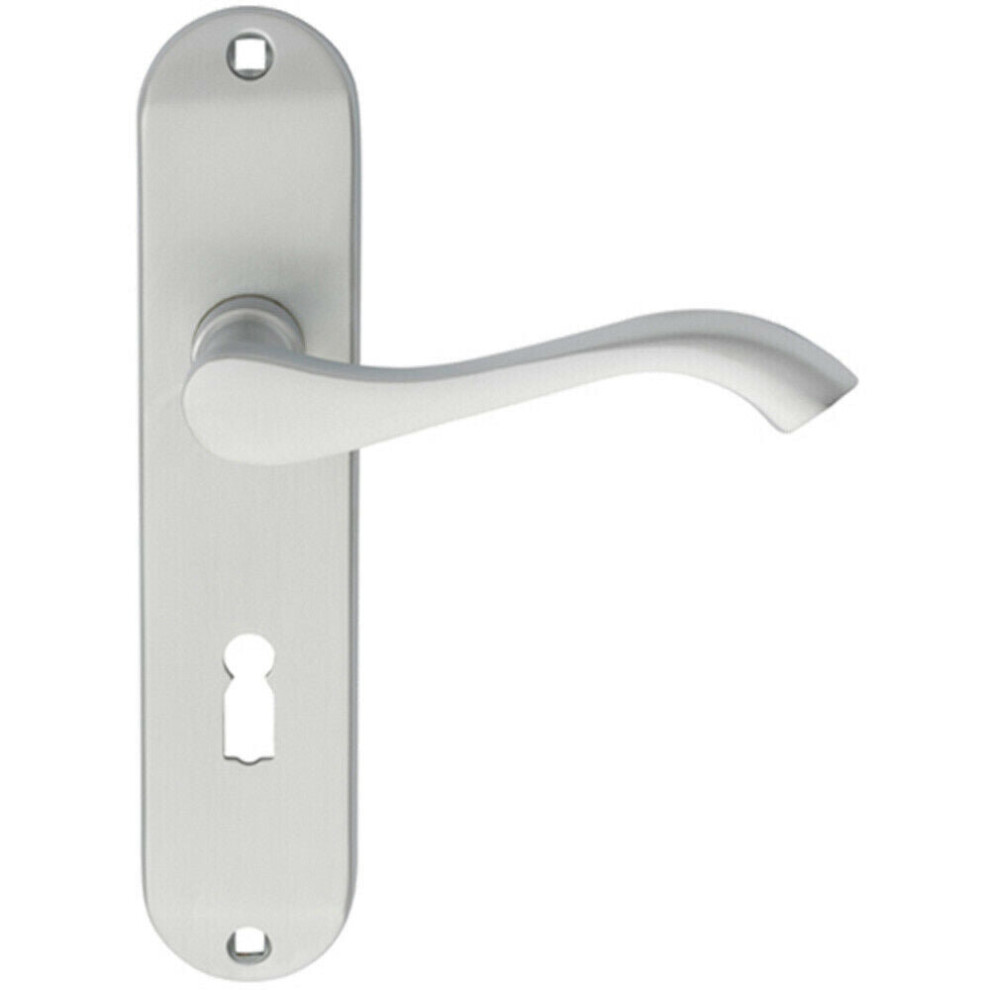 Loops Pair Curved Handle On Chamfered Lock Backplate 180 X 40Mm Satin Chrome
