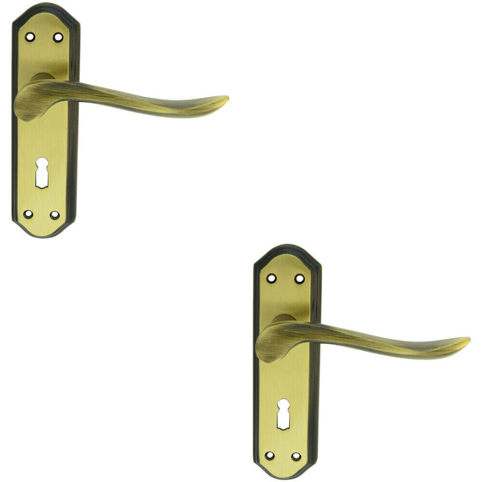 Loops 2X Pair Curved Handle On Sculpted Lock Backplate 180 X 48Mm Florentine Bronze