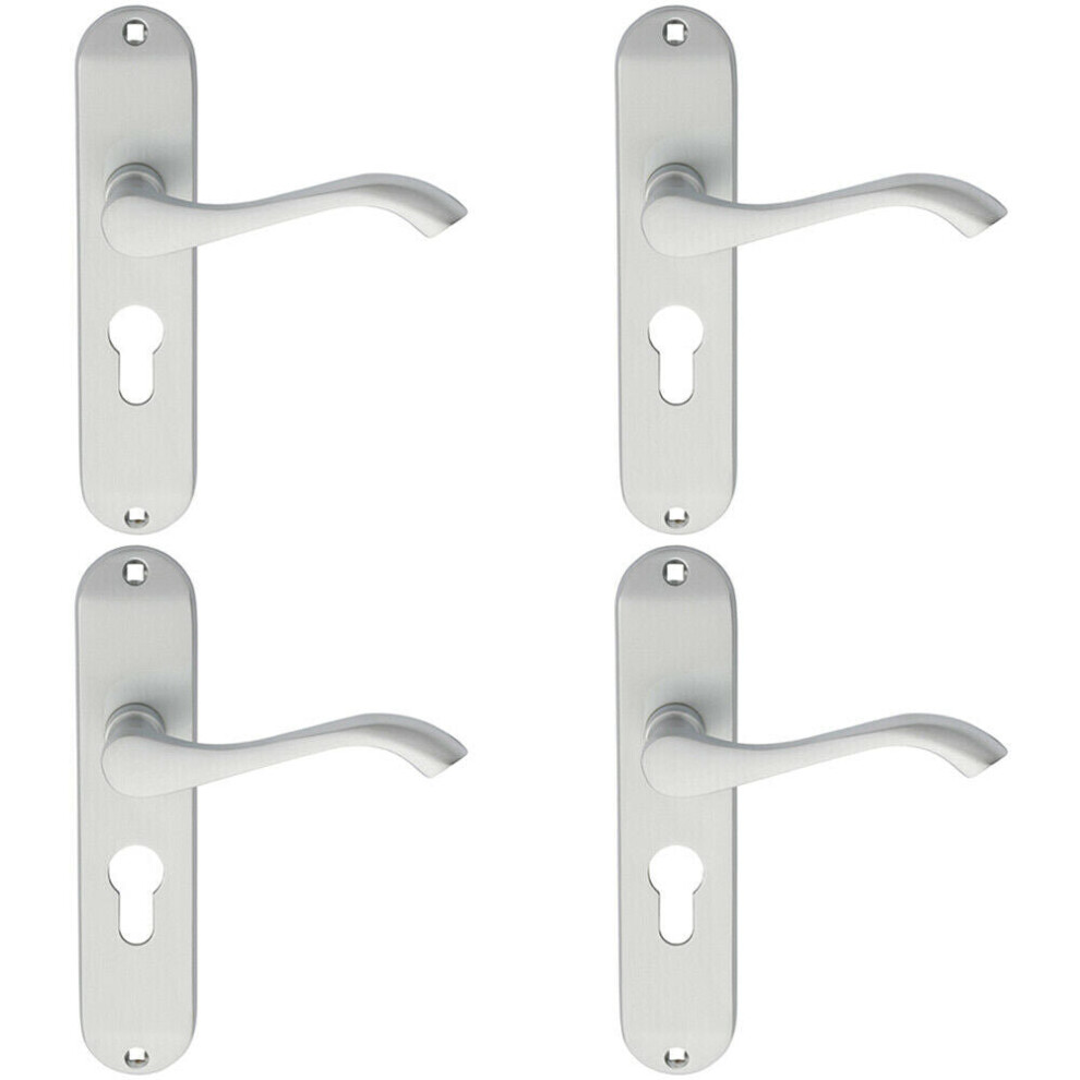 Loops 4X Pair Curved Handle On Chamfered Euro Lock Backplate 180 X 40Mm Satin Chrome