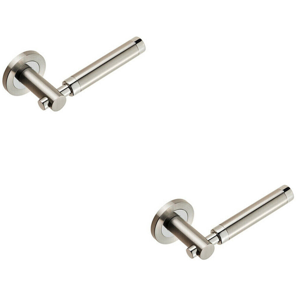 2X Pair Sectional Round Bar Lever Concealed Fix Round Rose Polished Satin Steel 5056492597257