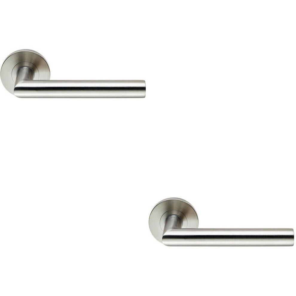 2X Pair Round Mitred Bar Safety Handle On Round Rose Concealed Fix Satin Steel 5056492596533