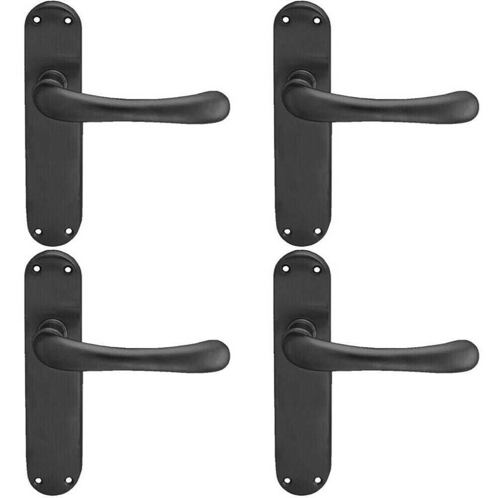 4X Pair Smooth Rounded Handle On Shaped Latch Backplate 185 X 42Mm Matt Black 5056524212592