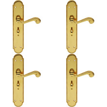 4x PAIR Beaded Pattern Handle on Bathroom Backplate 249 x 50mm Polished Brass