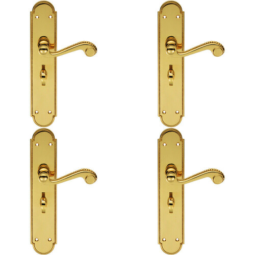 Loops 4x PAIR Beaded Pattern Handle on Bathroom Backplate 249 x 50mm Polished Brass