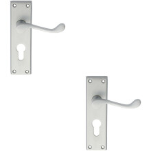 2x PAIR Victorian Scroll Handle on Euro Lock Backplate 150 x 43mm Satin Chrome