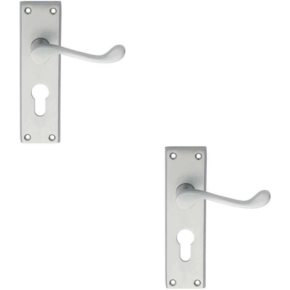 2X Pair Victorian Scroll Handle On Euro Lock Backplate 150 X 43Mm Satin Chrome 5056492596830
