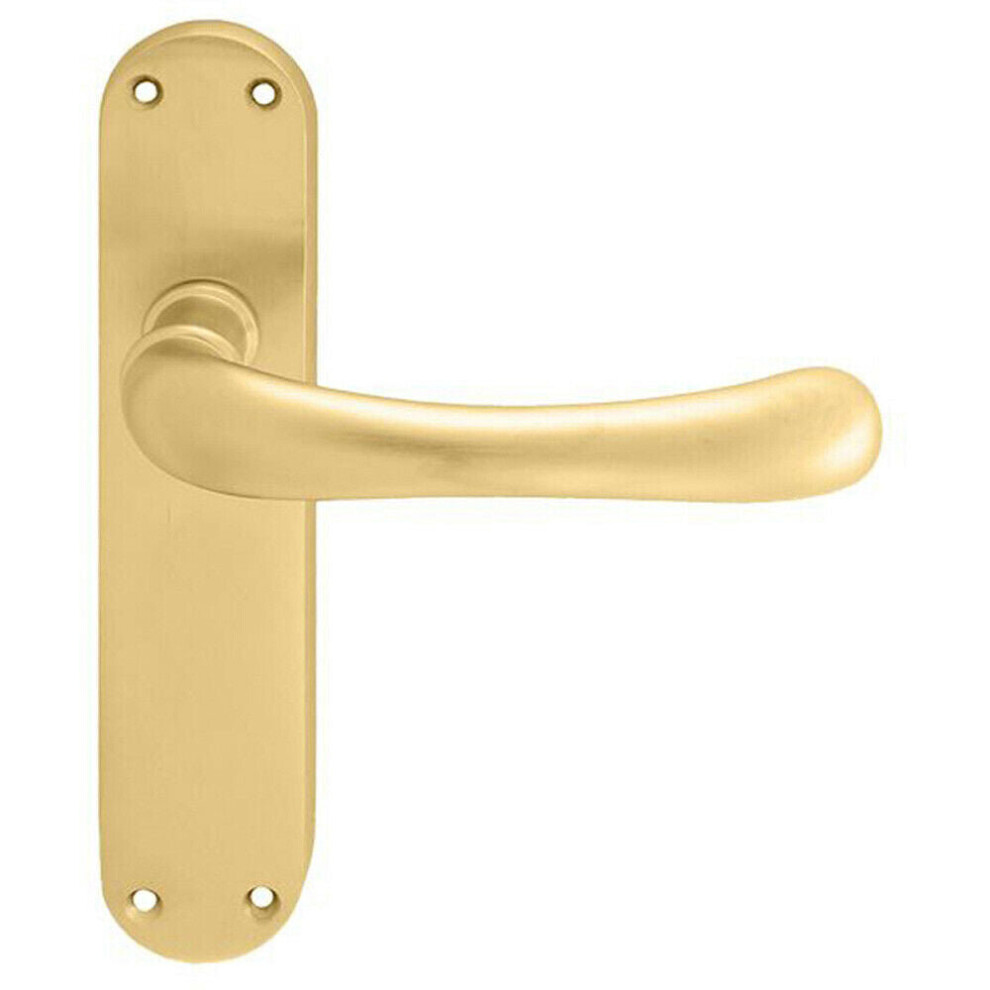 Pair Smooth Rounded Handle On Shaped Latch Backplate 185 X 42Mm Satin Brass 5056492584295