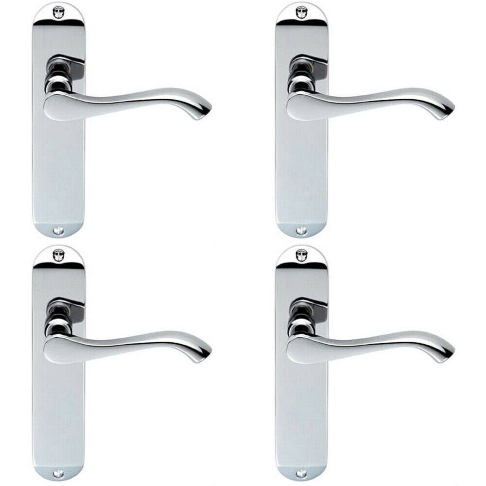 4X Pair Curved Handle On Chamfered Latch Backplate 180 X 40Mm Polished Chrome 5056524209974
