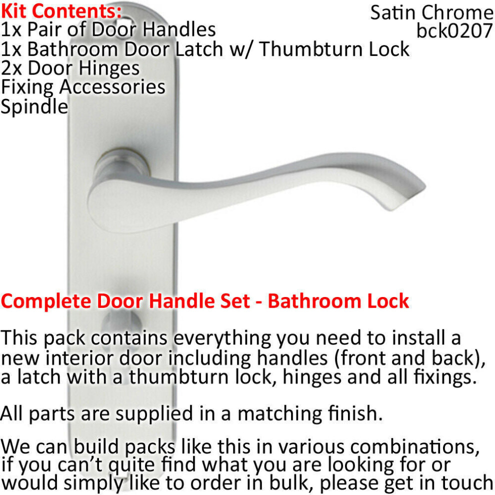 Loops Door Handle & Bathroom Lock Pack Satin Chrome Victorian Curved Arm Backplate