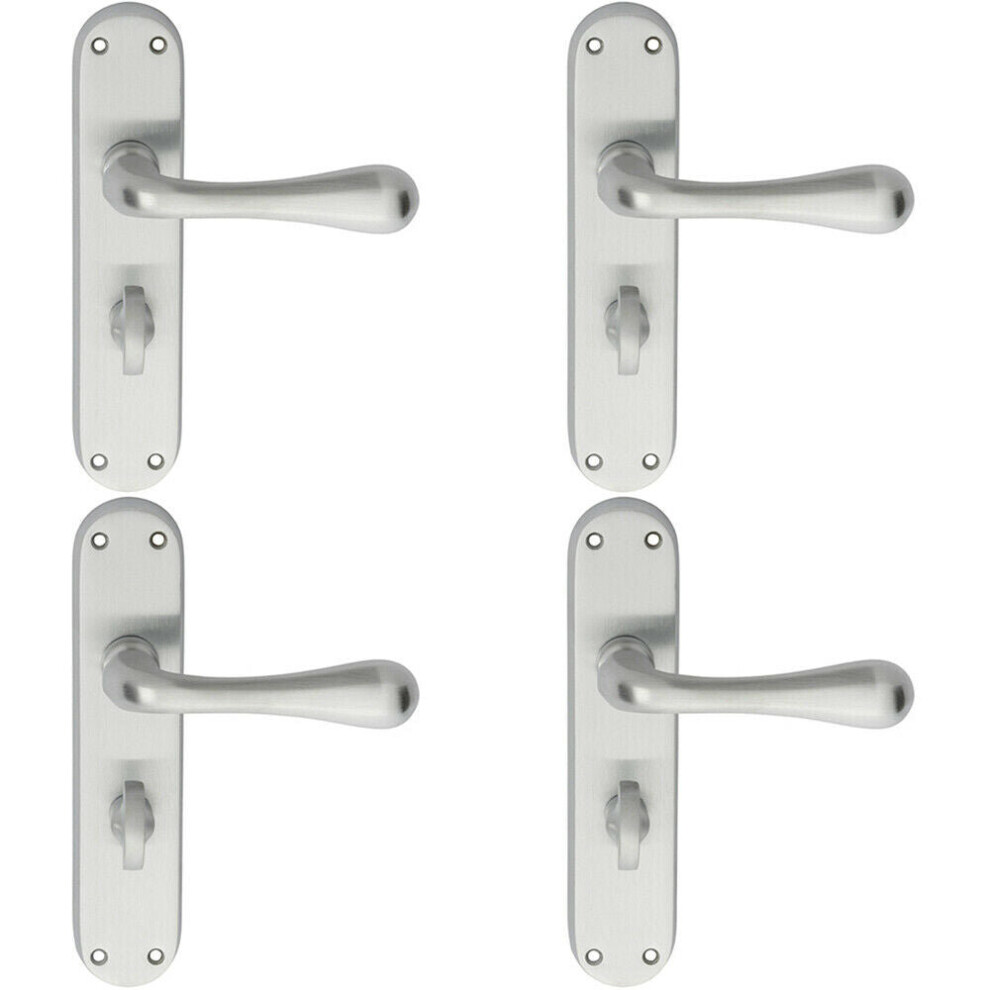 4X Pair Smooth Round Bar Handle On Bathroom Backplate 185 X 40Mm Satin Chrome 5056524212561
