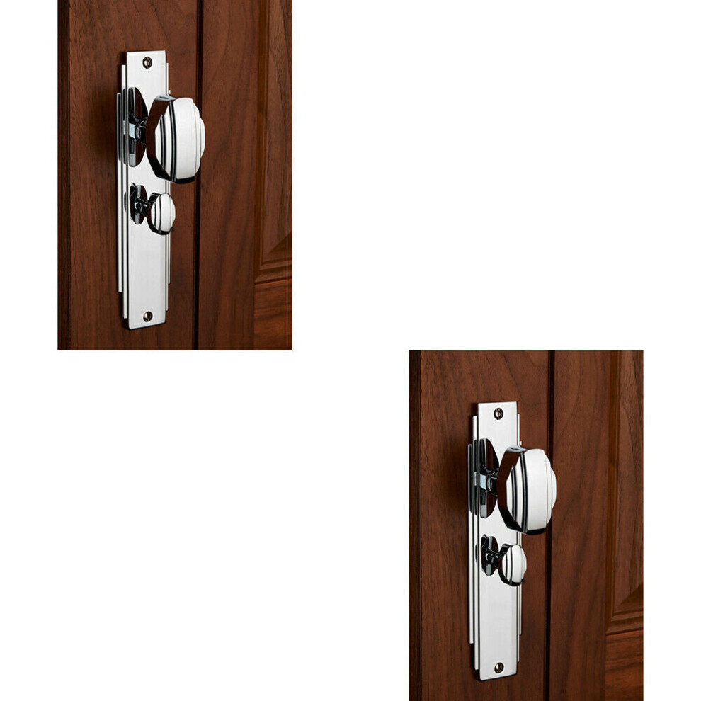 Loops 2X Pair Line Detailed Door Knob On Bathroom Backplate 205 X 45Mm Polished Chrome