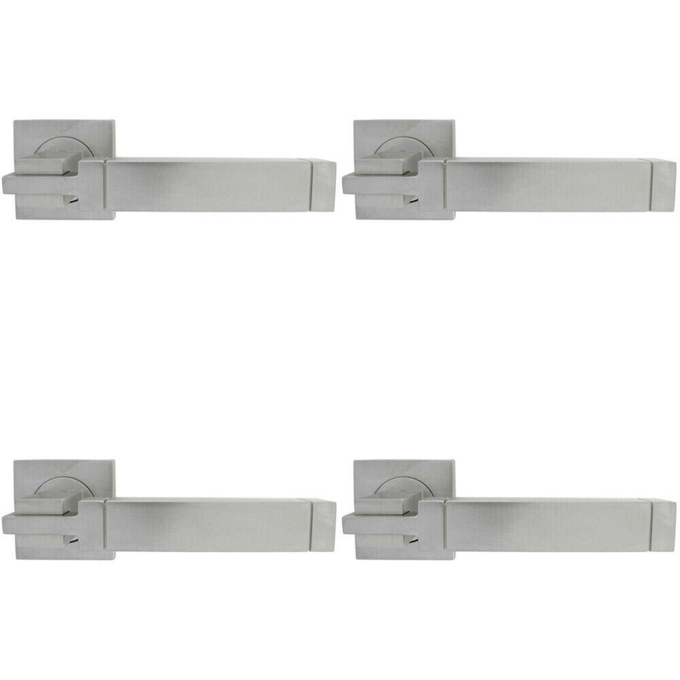 4x PAIR Cube Lever on Square Rose Etched Detailing Concealed Fix Satin Chrome