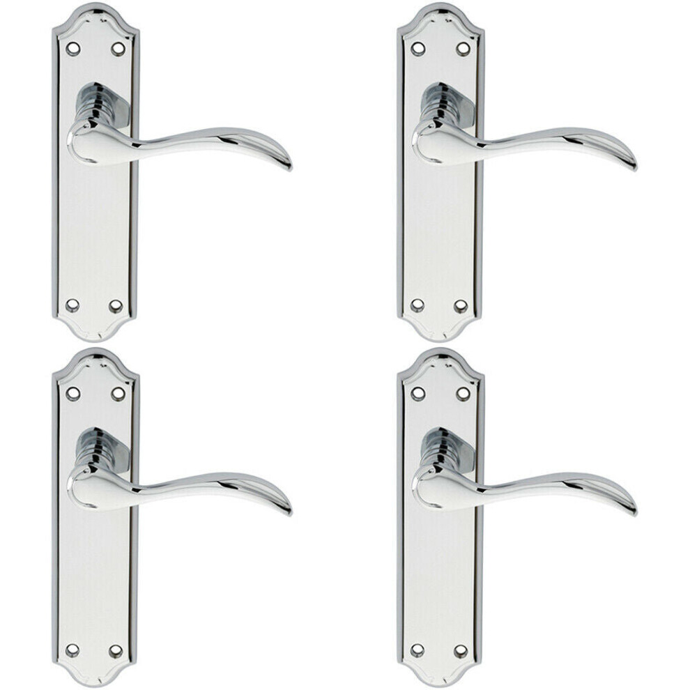 4x PAIR Curved Door Handle Lever on Latch Backplate 180 x 45mm Polished Chrome