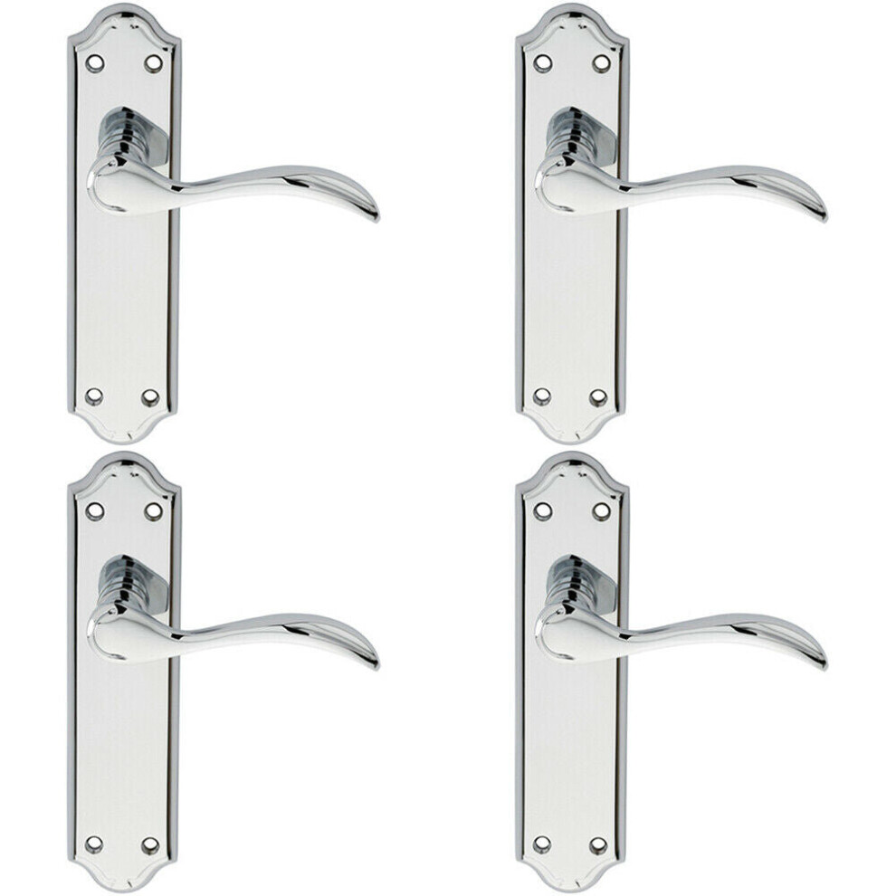 4X Pair Curved Door Handle Lever On Latch Backplate 180 X 45Mm Polished Chrome 5056524210024