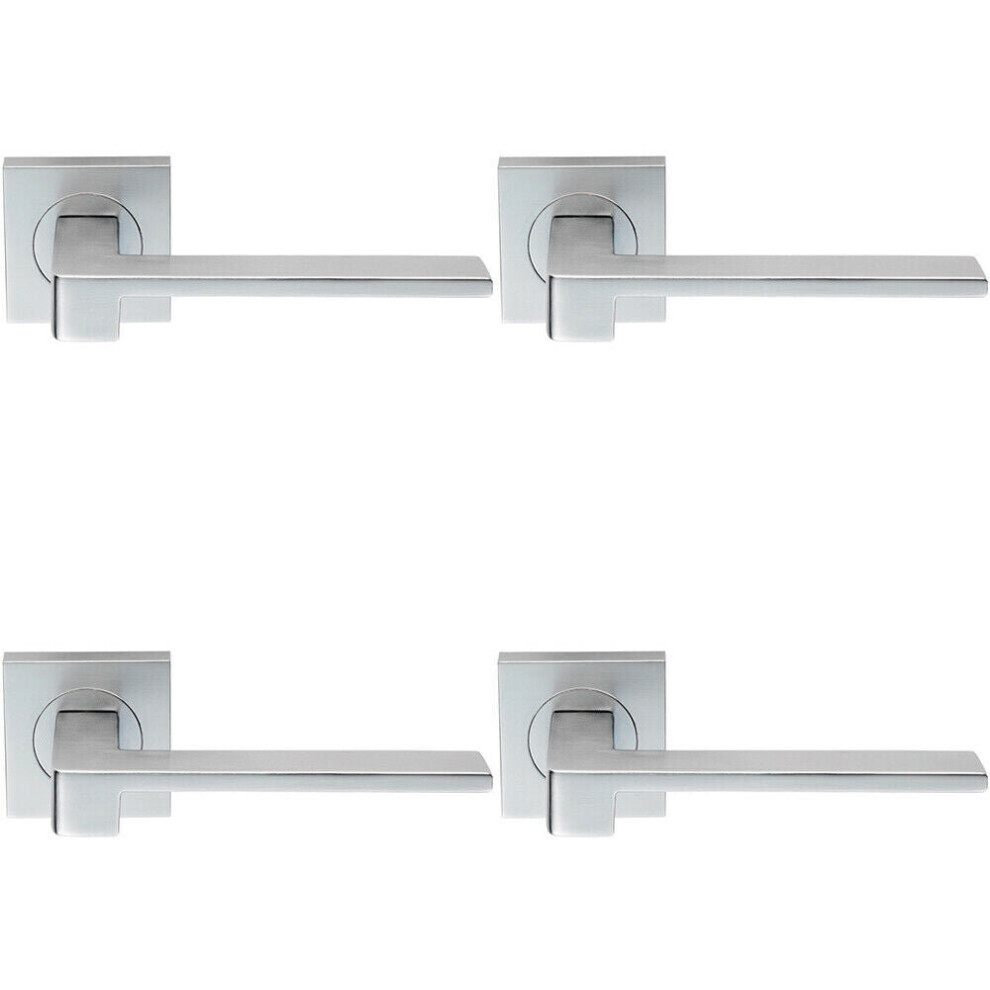 4x PAIR Flat Squared Bar Handle on Square Rose Concealed Fix Satin Chrome