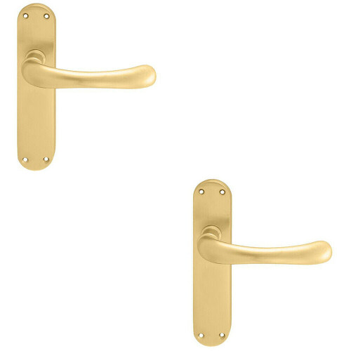 Loops 2x PAIR Smooth Rounded Handle on Shaped Latch Backplate 185 x 42mm Satin Brass