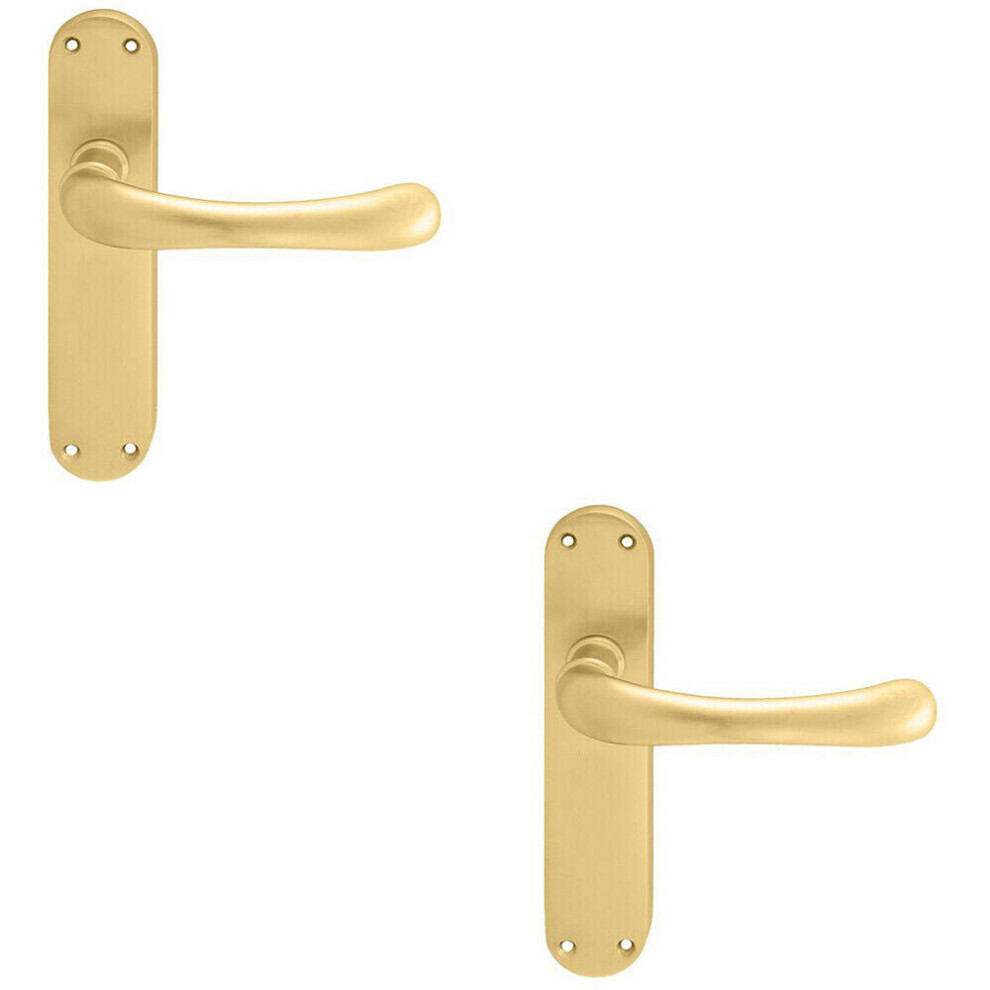2X Pair Smooth Rounded Handle On Shaped Latch Backplate 185 X 42Mm Satin Brass 5056524200063