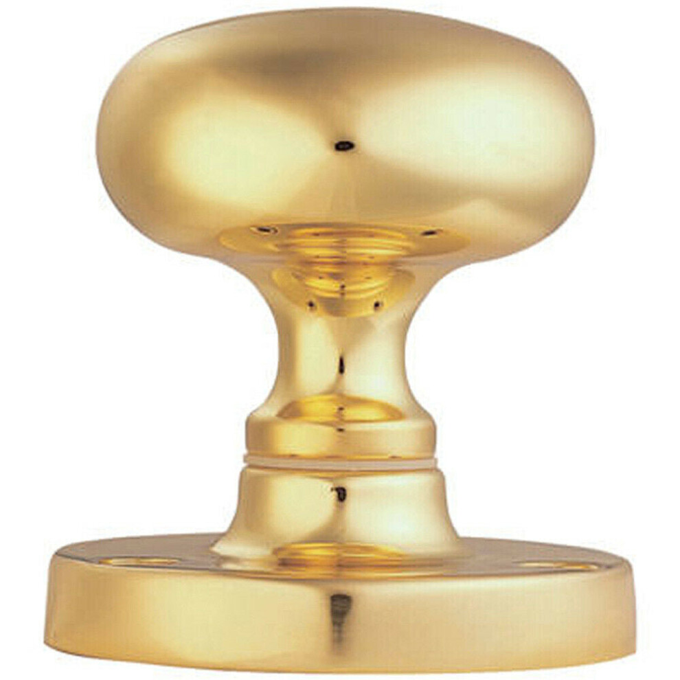 PAIR Mushroom Mortice Door Knob Half Sprung 52mm Diameter Polished Brass