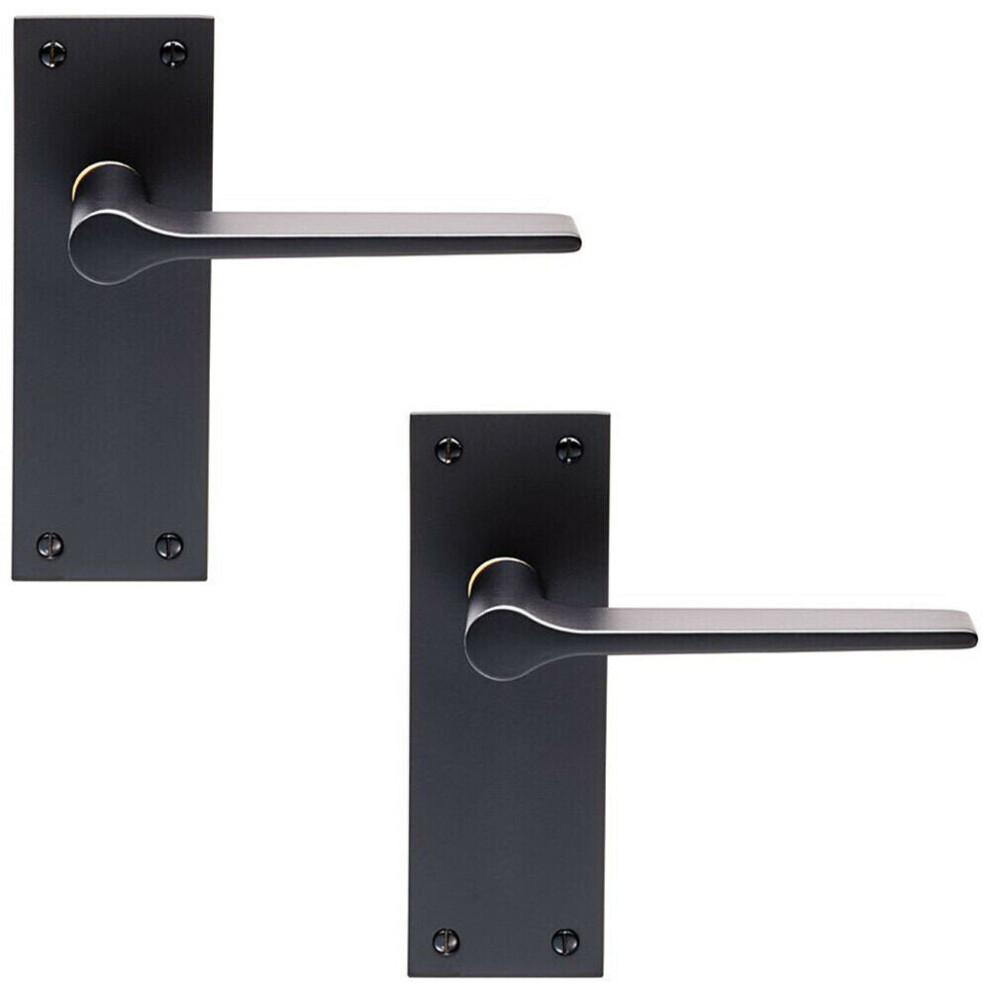 2x PAIR Flat Straight Handle on Slim Latch Backplate 150 x 50mm Matt Black