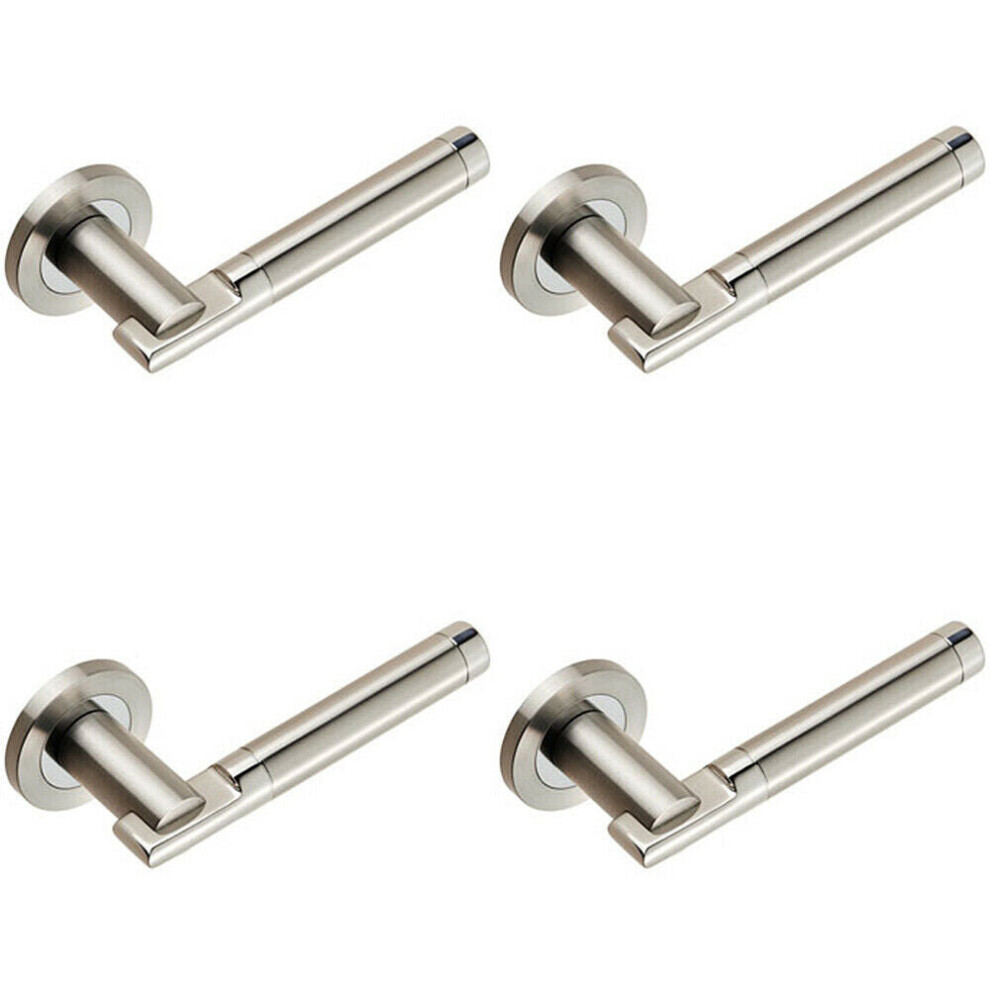 4x PAIR Round Bar Handle on 52mm Round Rose Concealed Fix Polished Satin Steel