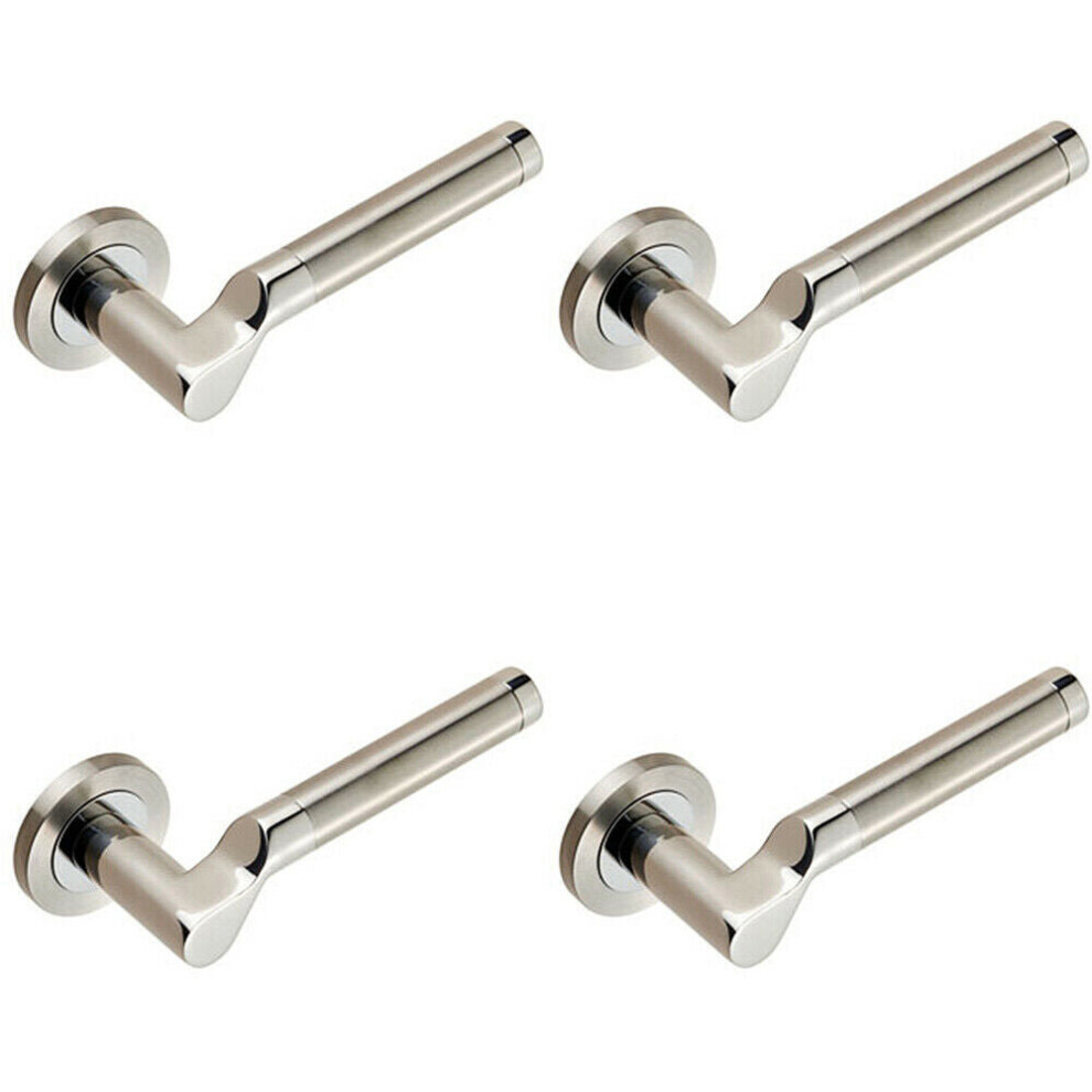 4X Pair Cranked Round Bar Lever On Round Rose Concealed Fix Polished Satin Steel 5056524210178