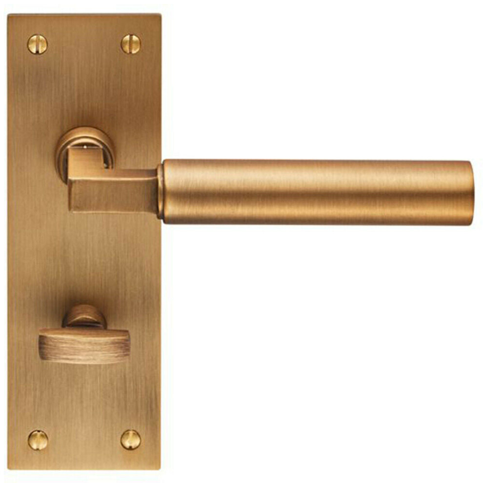 PAIR Round Bar Handle on Slim Bathroom Backplate 150 x 50mm Antique Brass
