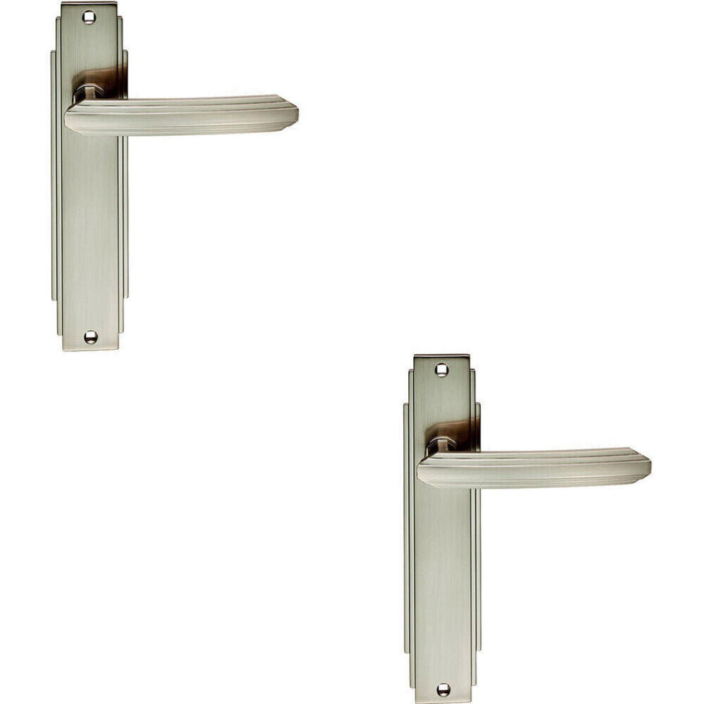 2X Pair Line Detailed Handle On Latch Backplate 205 X 45Mm Satin Nickel 5056492598995