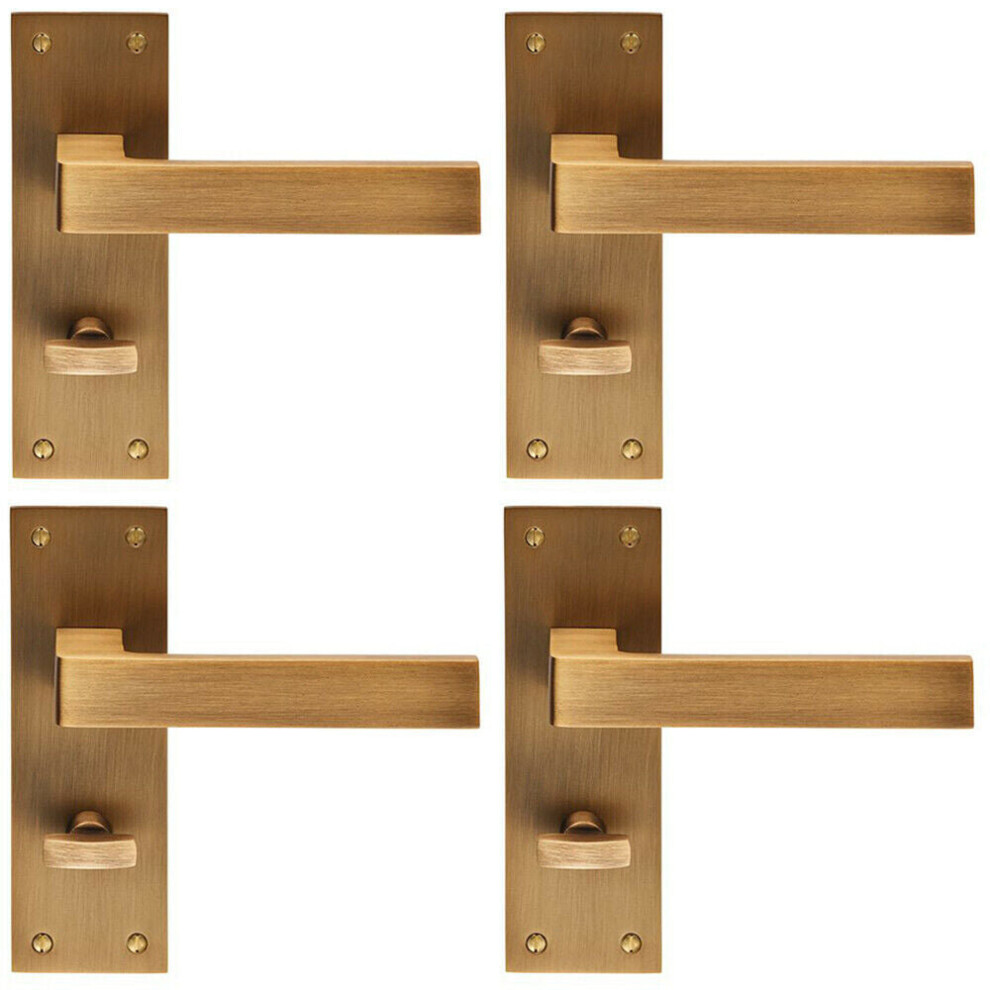 4x PAIR Straight Square Handle on Bathroom Backplate 150 x 50mm Antique Brass