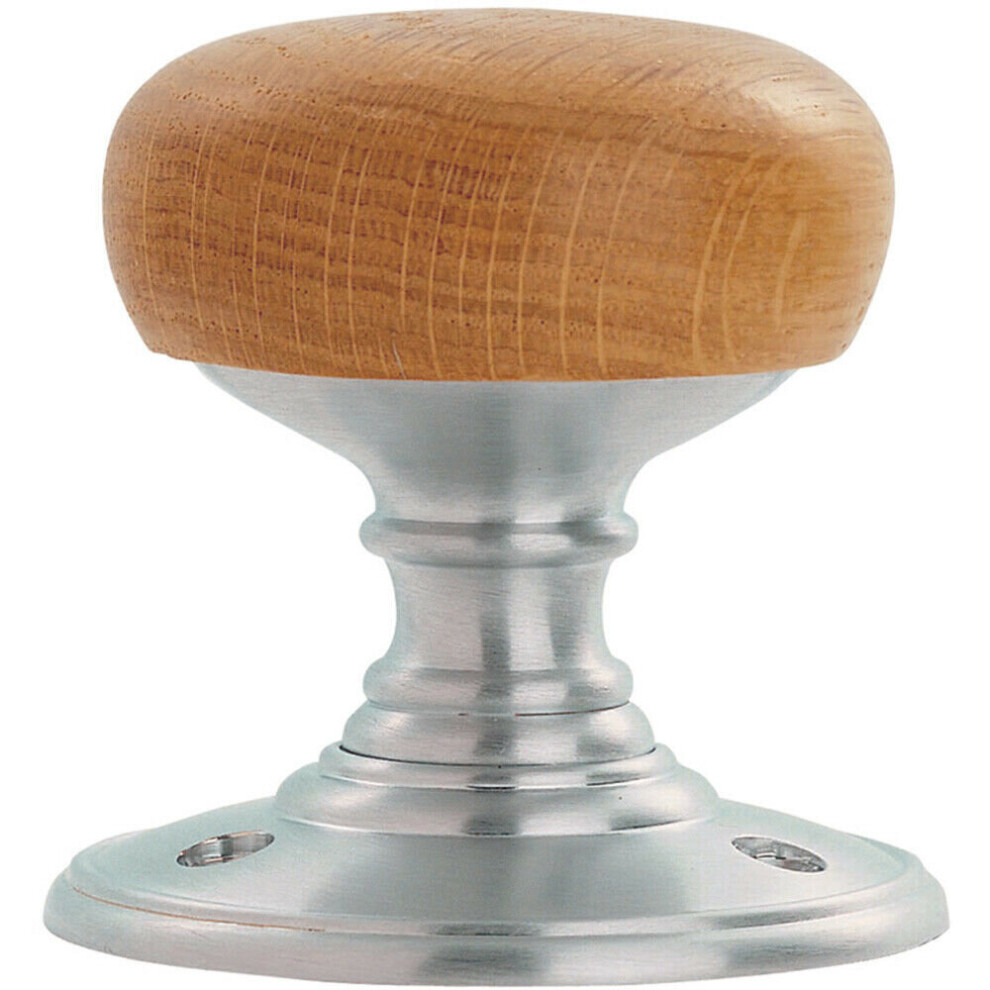 Loops Pair Rounded Mortice Door Knob 60Mm Diameter Oak Wood On Satin Chrome Rose
