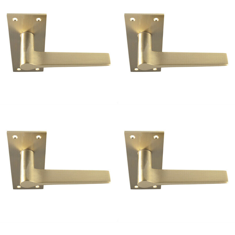 4x PAIR Flat Straight Handle on Slim Lock Backplate 150 x 50mm Satin Brass