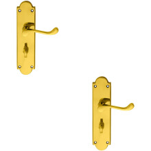 2x PAIR Victorian Scroll Handle on Bathroom Backplate 205 x 49mm Polished Brass
