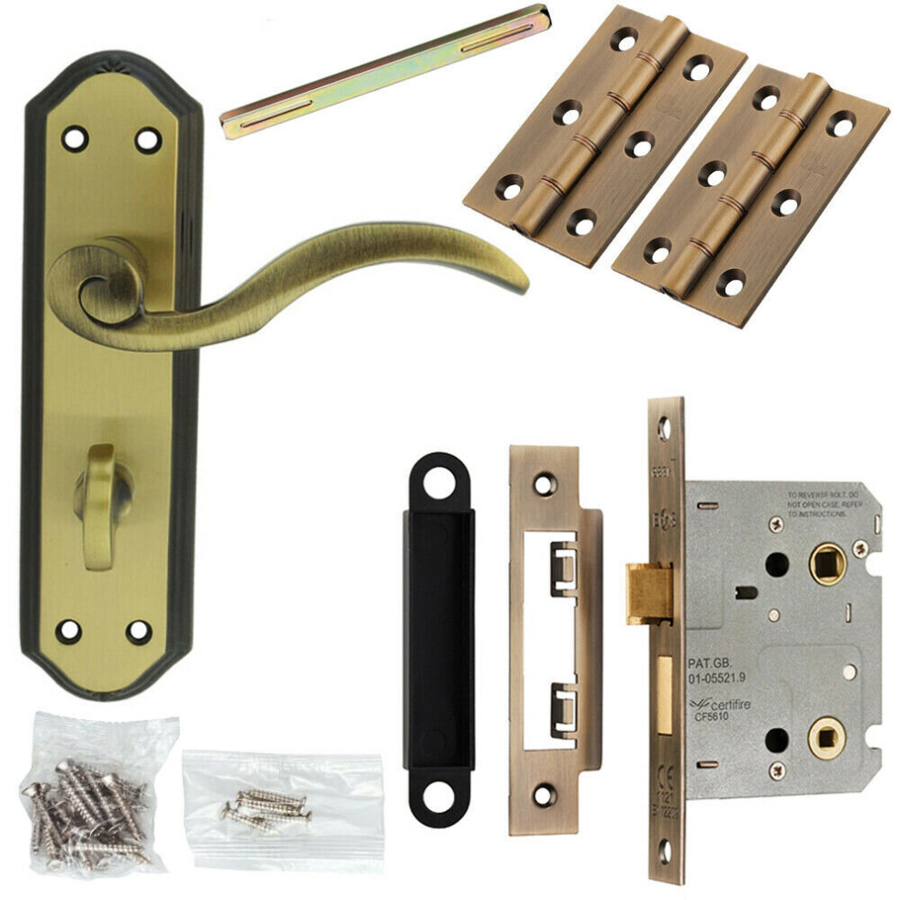 Door Handle & Bathroom Lock Pack Bronze Spiral Lever Thumb Turn Backplate
