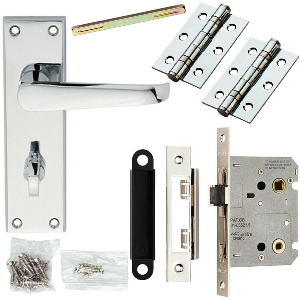 Loops Door Handle & Bathroom Lock Pack Chrome Victorian Straight 150 X 43Mm Backplate