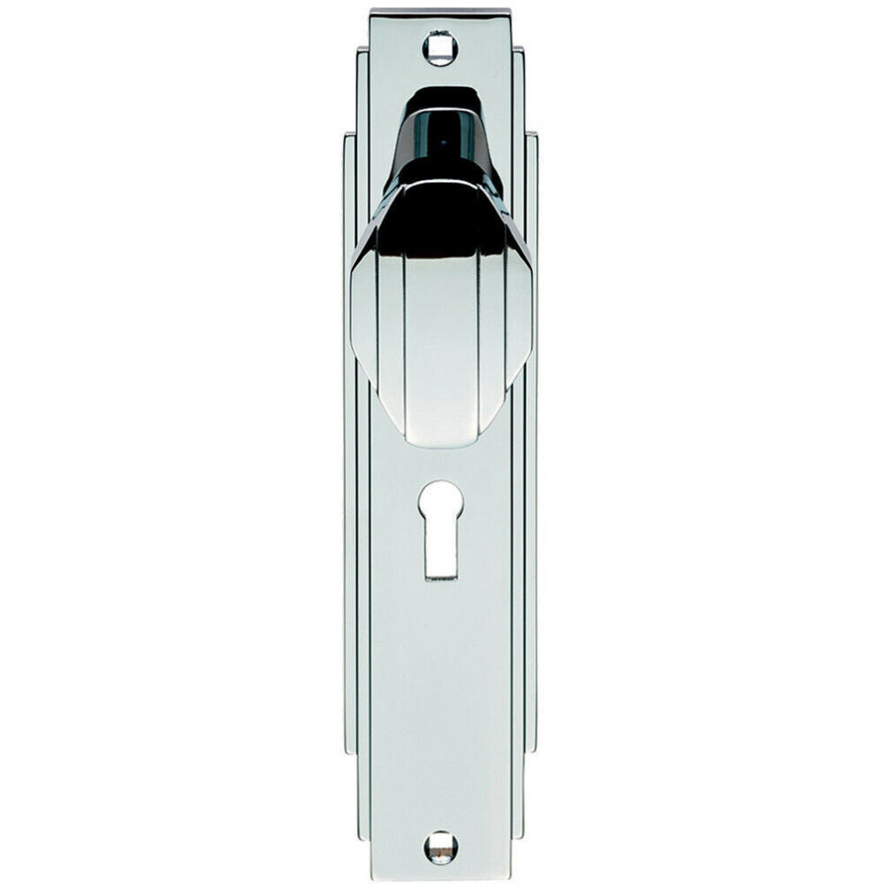 Loops Pair Line Detailed Door Knob On Lock Backplate 205 X 45Mm Polished Chrome