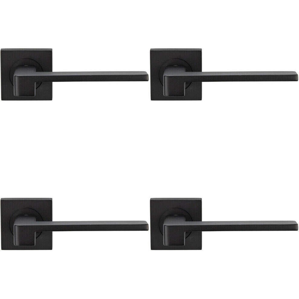4X Pair Flat Squared Bar Handle On Square Rose Concealed Fix Matt Black
